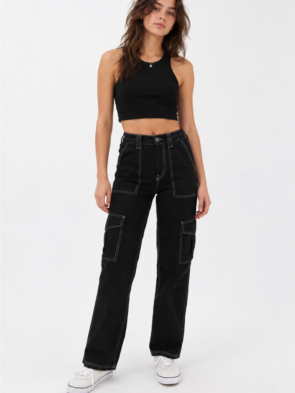 BDG Relaxed Skate Cargo Jeans Black Contrast Stitch Size 25